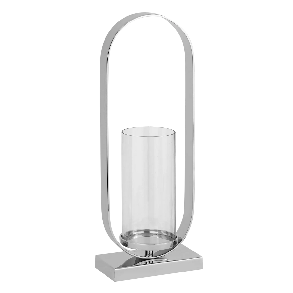 Windlicht mit Glaseinsatz – Aluminium silberfarben – 18x11x49 cm – modern