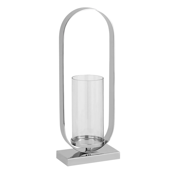 Windlicht mit Glaseinsatz – Aluminium silberfarben – 18x11x49 cm – modern
