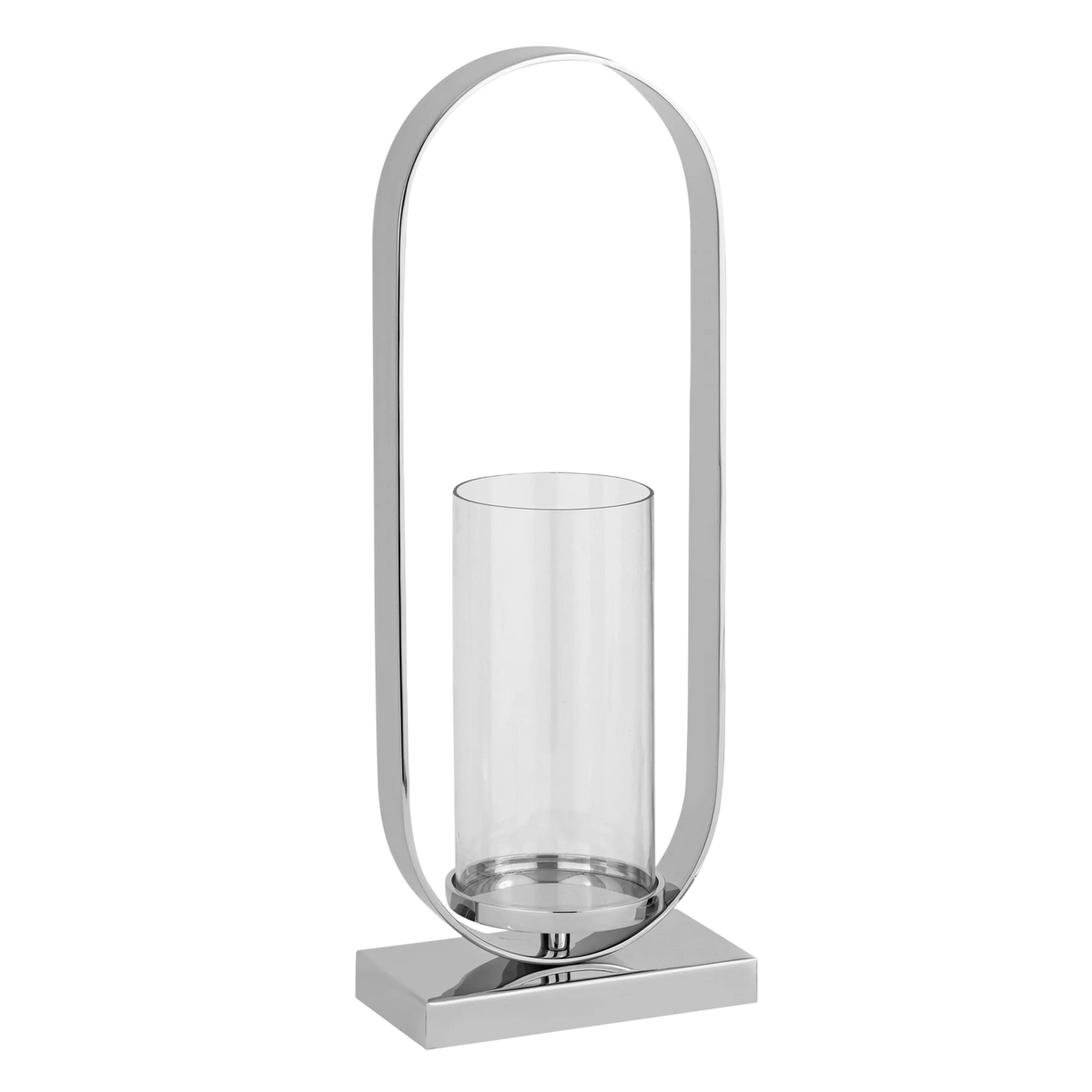 Windlicht mit Glaseinsatz – Aluminium silberfarben – 18x11x49 cm – modern