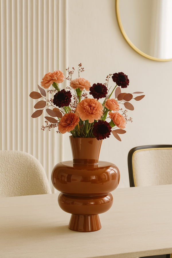 Vase aus braunem Eisen mit Emaille-Beschichtung – 24x24x41 cm – stilvoll matt