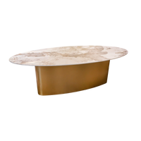 Ovaler Esstisch mit Keramikplatte – Edelstahl gold – 240×120×76 cm – handgefertigt