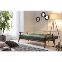 Schlafsofa in Grün mit Samtbezug, Massivholzgestell aus Eukalyptus und 3-in-1-Funktion – Sitz-, Chill- & Liegeposition, 190 cm breit.