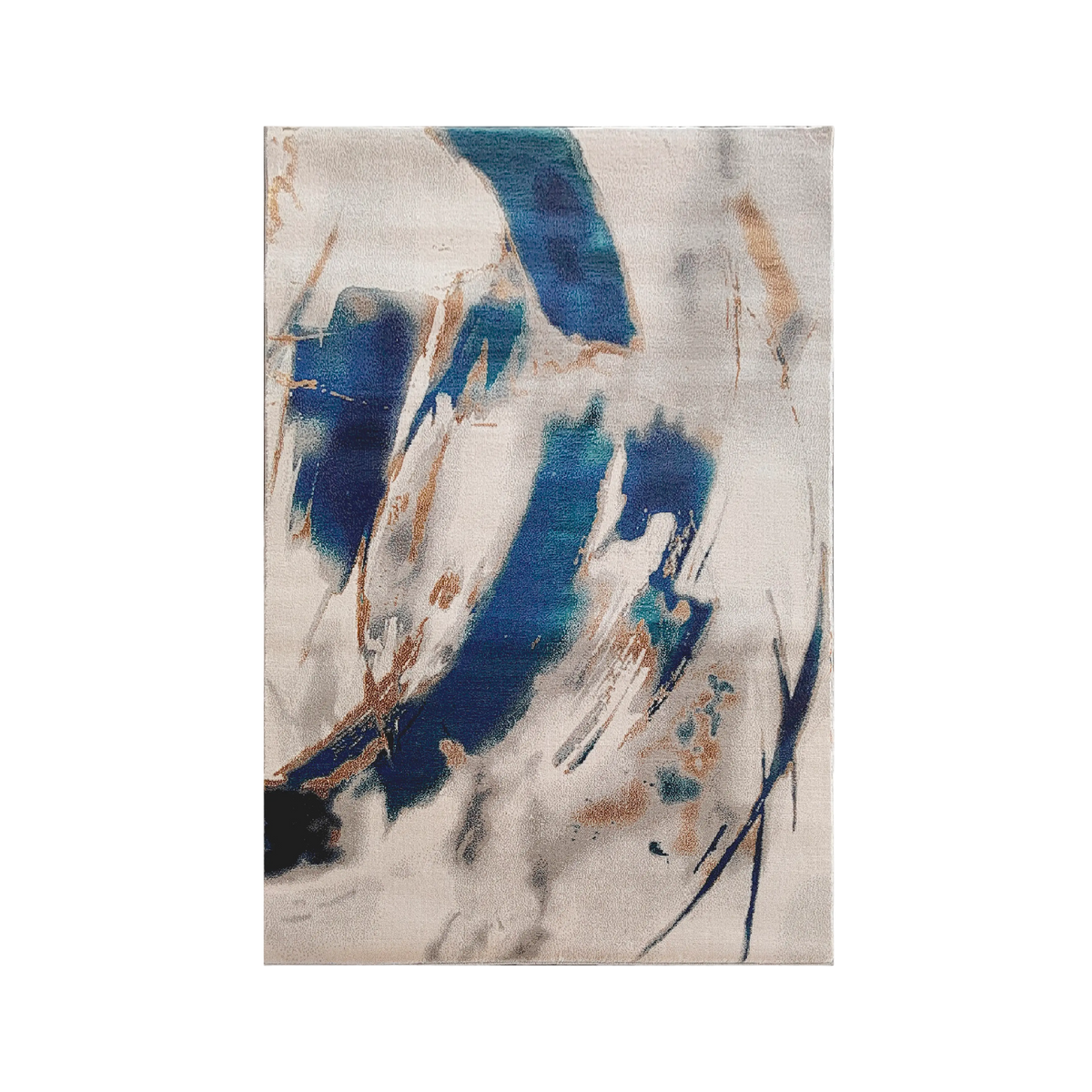 Designteppich modern – Pinselmuster in Blau & Beige – 160x230 bis 300x400 cm – schimmernd & pflegeleicht