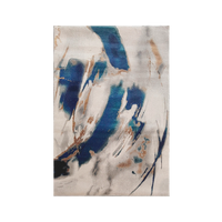 Designteppich modern – Pinselmuster in Blau & Beige – 160x230 bis 300x400 cm – schimmernd & pflegeleicht