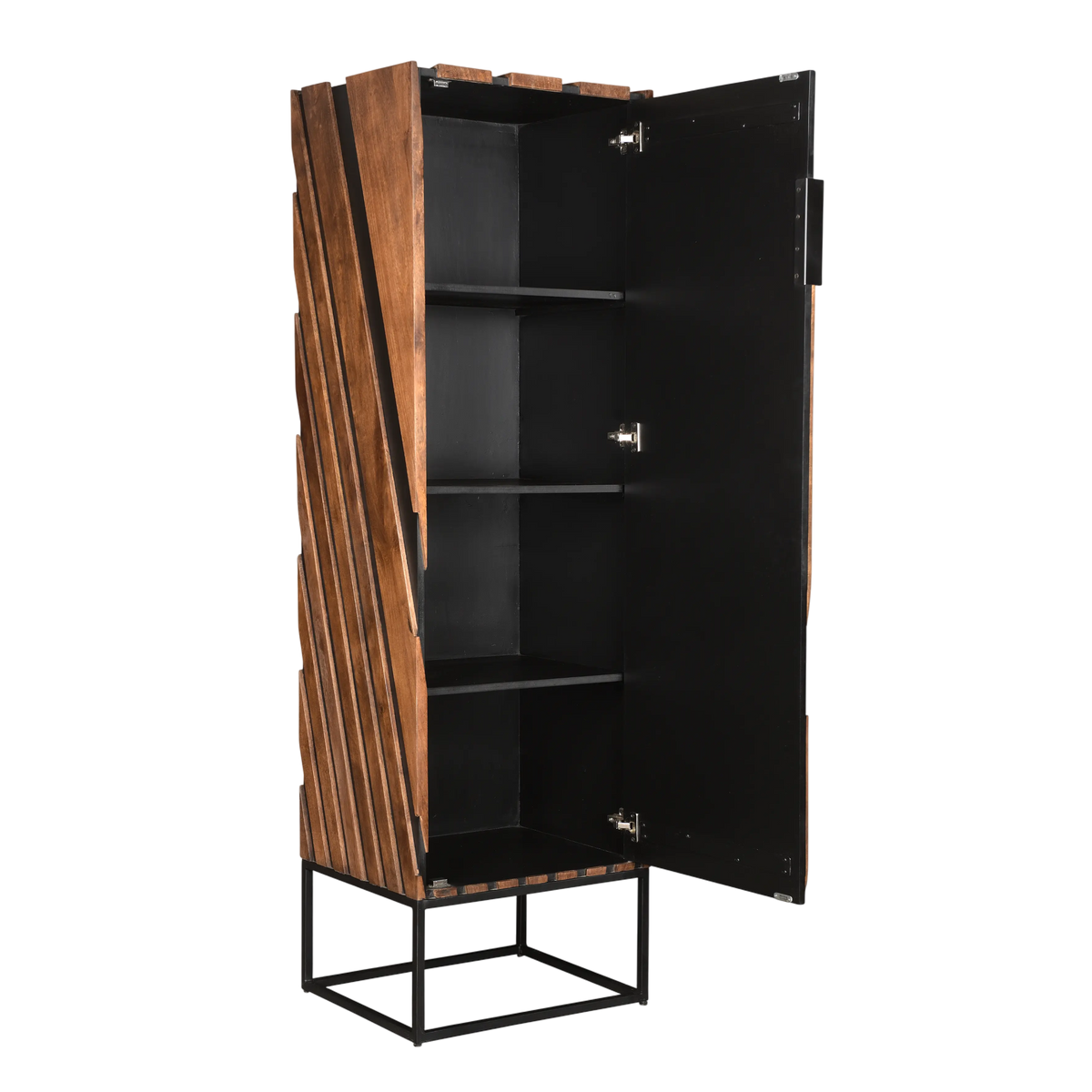 Schrank in Echtholz – Optik mit Metall – Lamellen-Design – 60×50×200 cm – Industrial Stil