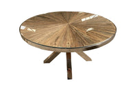 Ovaler Esstisch aus recyceltem Holz – Glasplatte – 181×110×76 cm – rustikal & modern