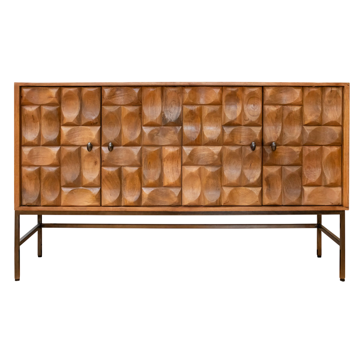 Sideboard aus Mangoholz in Braun – markante Front – 147x42x87 cm – Kolonialstil