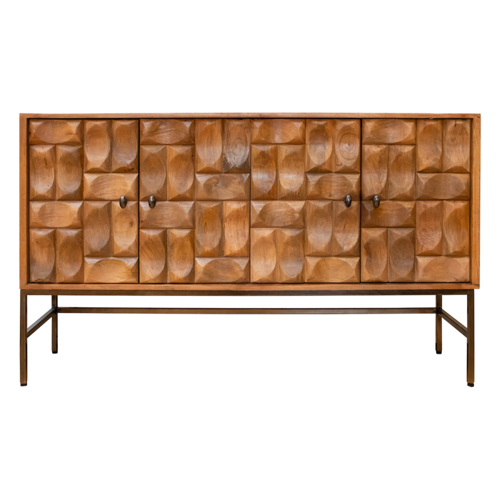Sideboard aus Mangoholz in Braun – markante Front – 147x42x87 cm – Kolonialstil