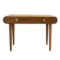 Schreibtisch aus Mangoholz – gerundete Kanten & Rillenfront – 114×51×84 cm – Retro-Stil