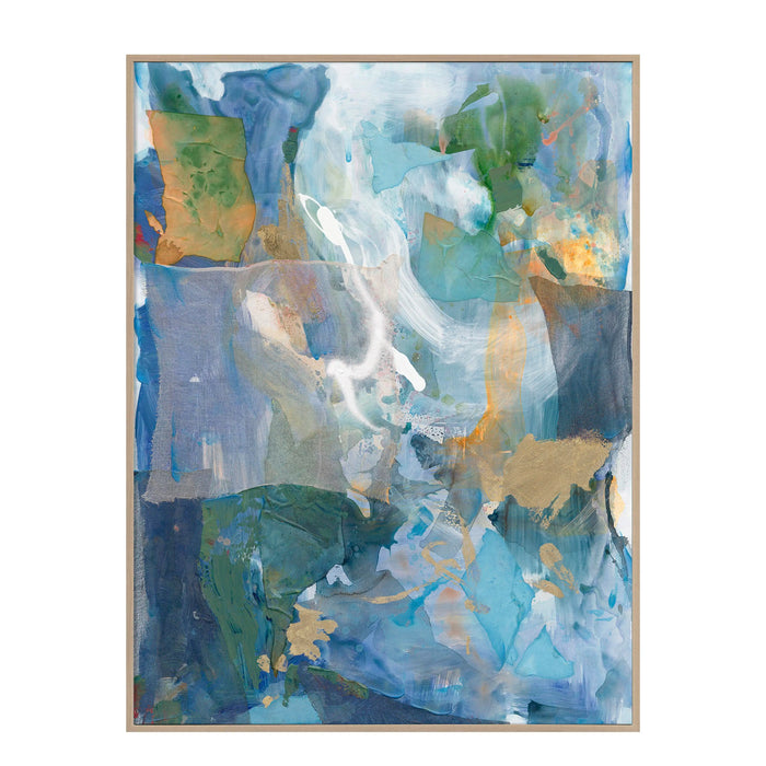 Handgemaltes Wandbild auf Stoff in Blau – abstrakt – 120x160 cm – mit Rahmen