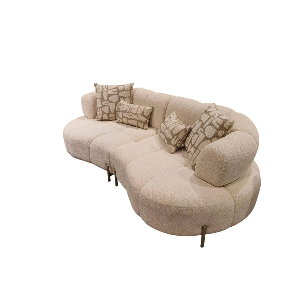 3-Sitzer Sofa in Beige aus Bouclé-Stoff – organische Form – 240×115×80 cm – Retro-Design