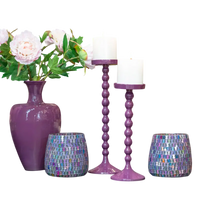 Kerzenhalter aus Aluminium mit Emaille – Dunkellila – 14×14×45 cm – modern & edel
