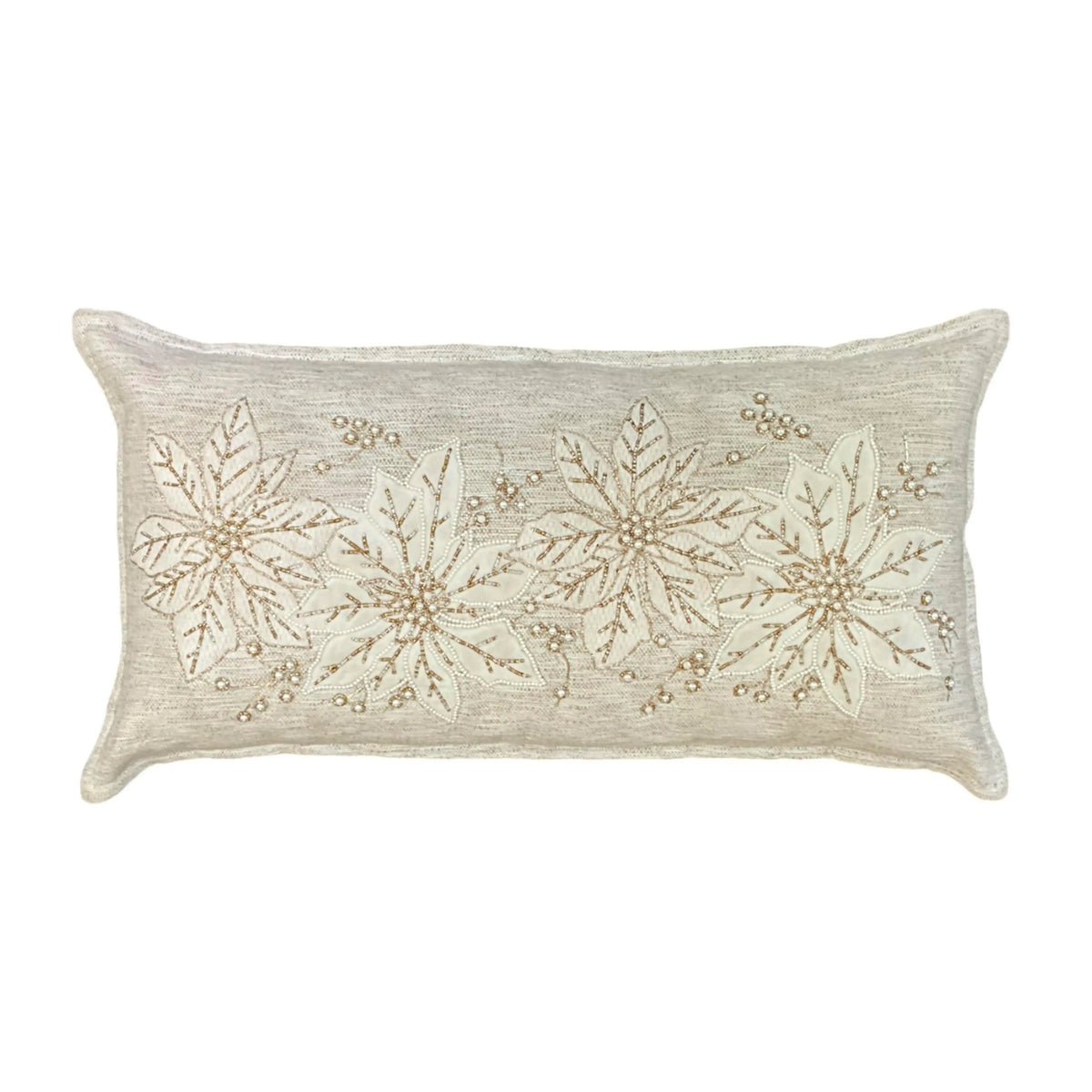 Weihnachtskissen mit Blütenstickerei – Naturton Beige – 70x35 cm Stoff