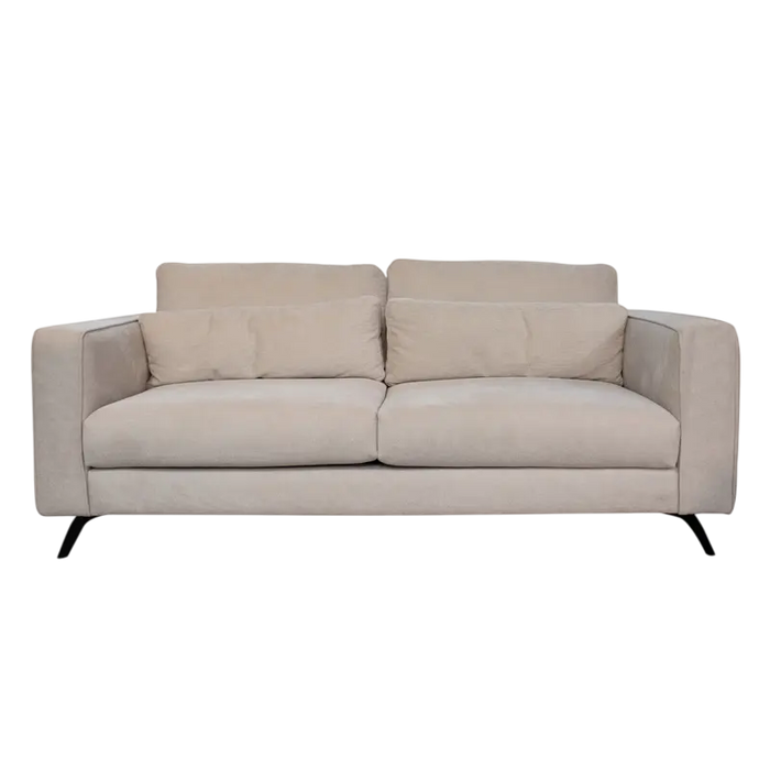 2-Sitzer Sofa Merida aus beigem Stoff – breite Armlehnen – 202 cm – modern & elegant