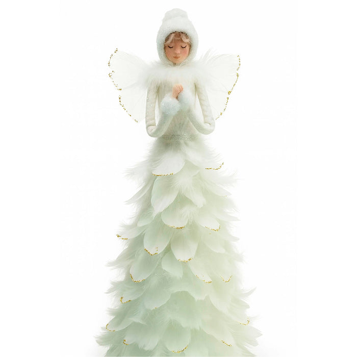 Deko-Engel mit weißen Federn – Stofffigur mit Flügeln – 31x31x70 cm