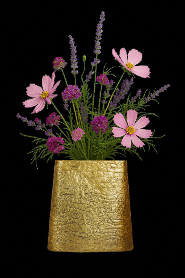 Vase aus Aluminium in Raw/Antikgold – organische Form – 36×9×39 cm – modern