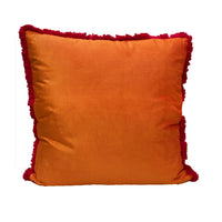 Samtkissen mit Fransen in Orange–Fuchsia – 60×60 cm – weiche Velouroptik