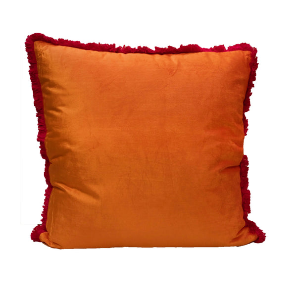 Samtkissen mit Fransen in Orange–Fuchsia – 60×60 cm – weiche Velouroptik
