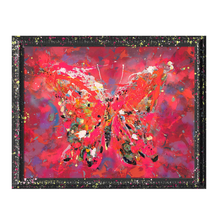 Handgemaltes Wandbild mit Schmetterling – leuchtende Multicolor-Akzente – 100x130 cm – moderner Rahmen
