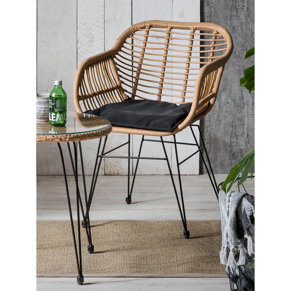 5-tlg. Gartengarnitur aus Polyrattan – 2 Stühle mit Auflagen & Beistelltisch – wetterfest & UV-beständig