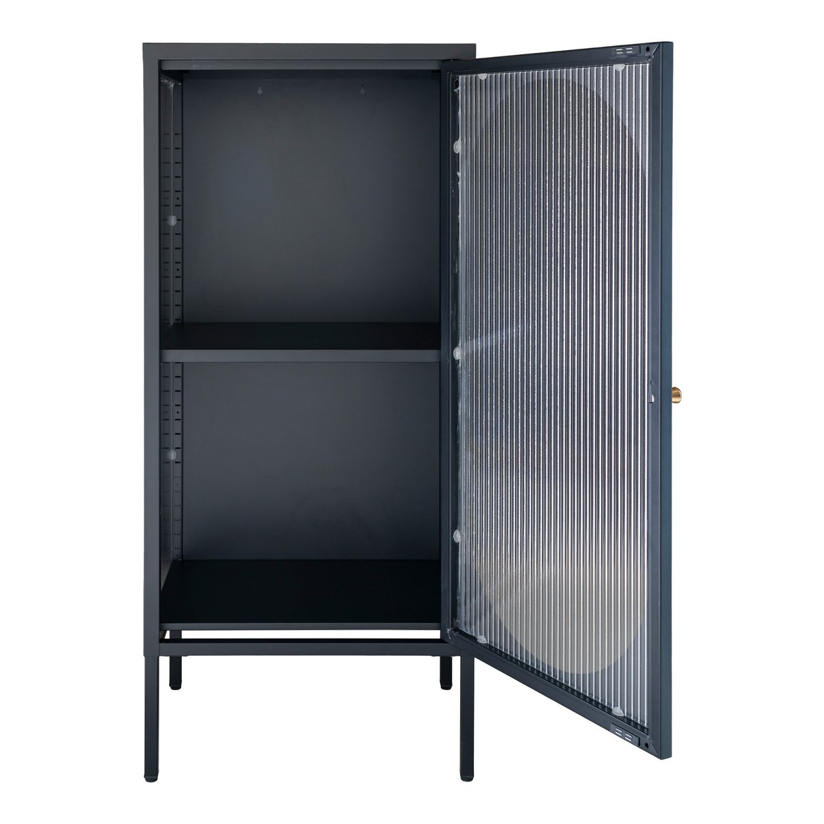 Vitrine Adelaide Noir – Stahl und geriffeltes Glas in modernem Stil