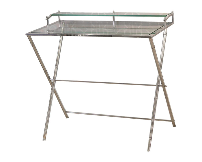 Schreibtisch aus Glas und Edelstahl – 86×53×93 cm – silberfarben – modernes Design