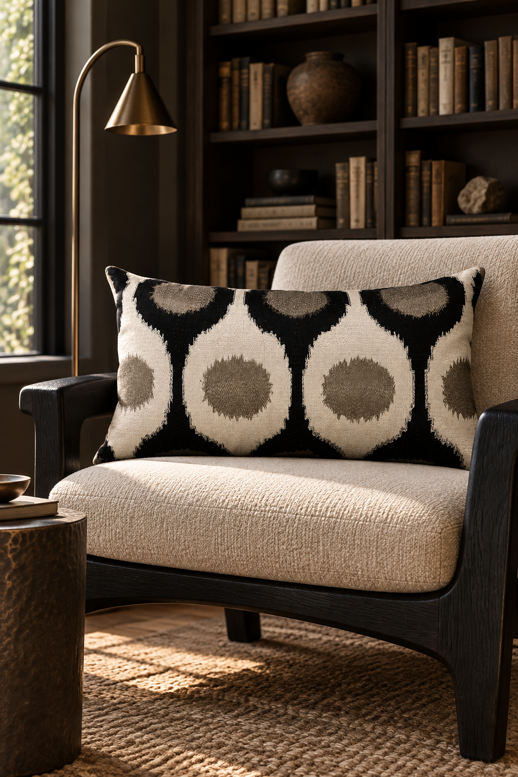 Kissen FAYE Creme/Schwarz 60 × 35 cm – KI-generierte Wohninszenierung