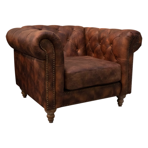 Chesterfield-Sessel aus Echtleder – dunkelbraun & edel genäht – 108×85×77 cm – klassisches Design