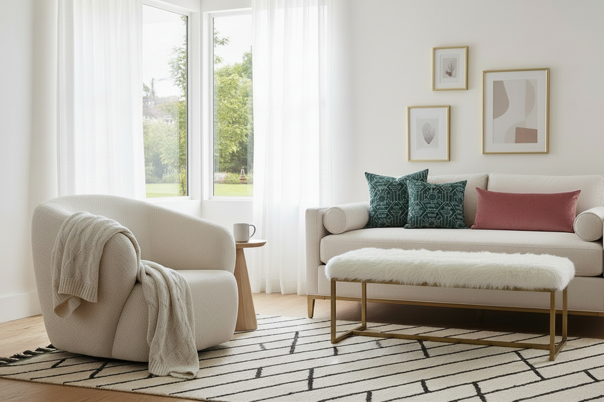 Montreal Sessel Beige — Bouclé Strukturstoff