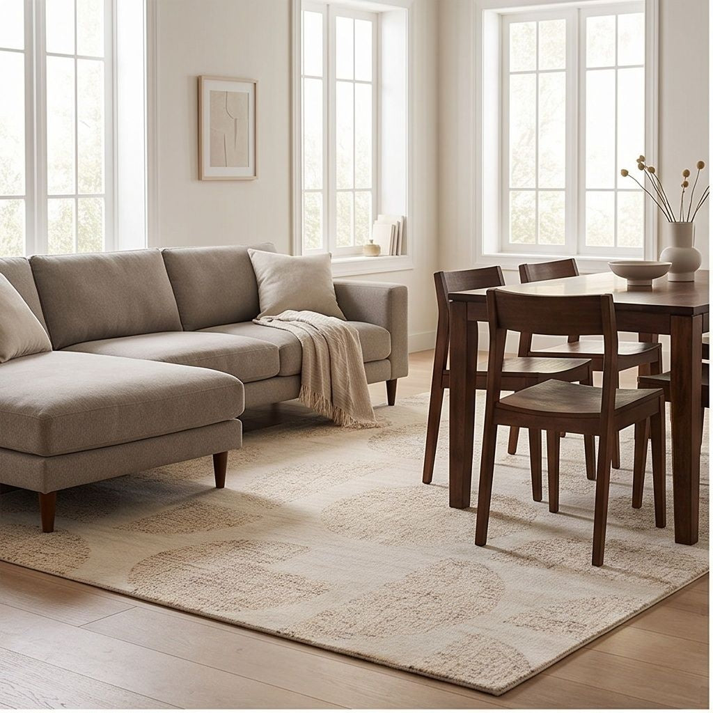 Teppich Wolle Champagne 300x400 — handgetuftet mit goldenem Schimmer