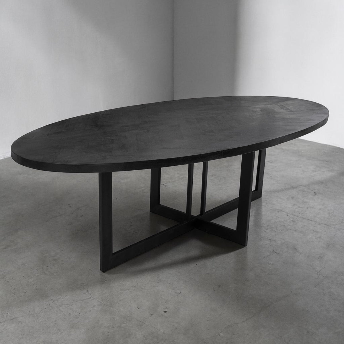 Onyx Esstisch Fischgrät Schwarz oval 260x120 — festliche Tiefe