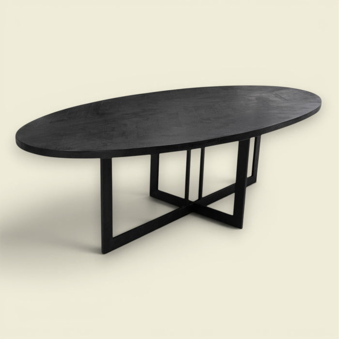 Onyx Esstisch Fischgrät Schwarz oval 260x120 — festliche Tiefe