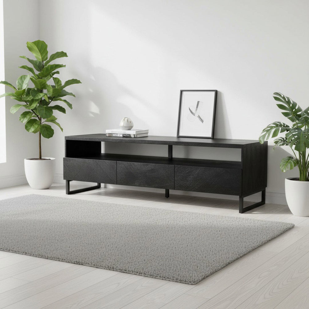 ONYX TV-Board Fischgrät Schwarz 160 — grafische Tiefe