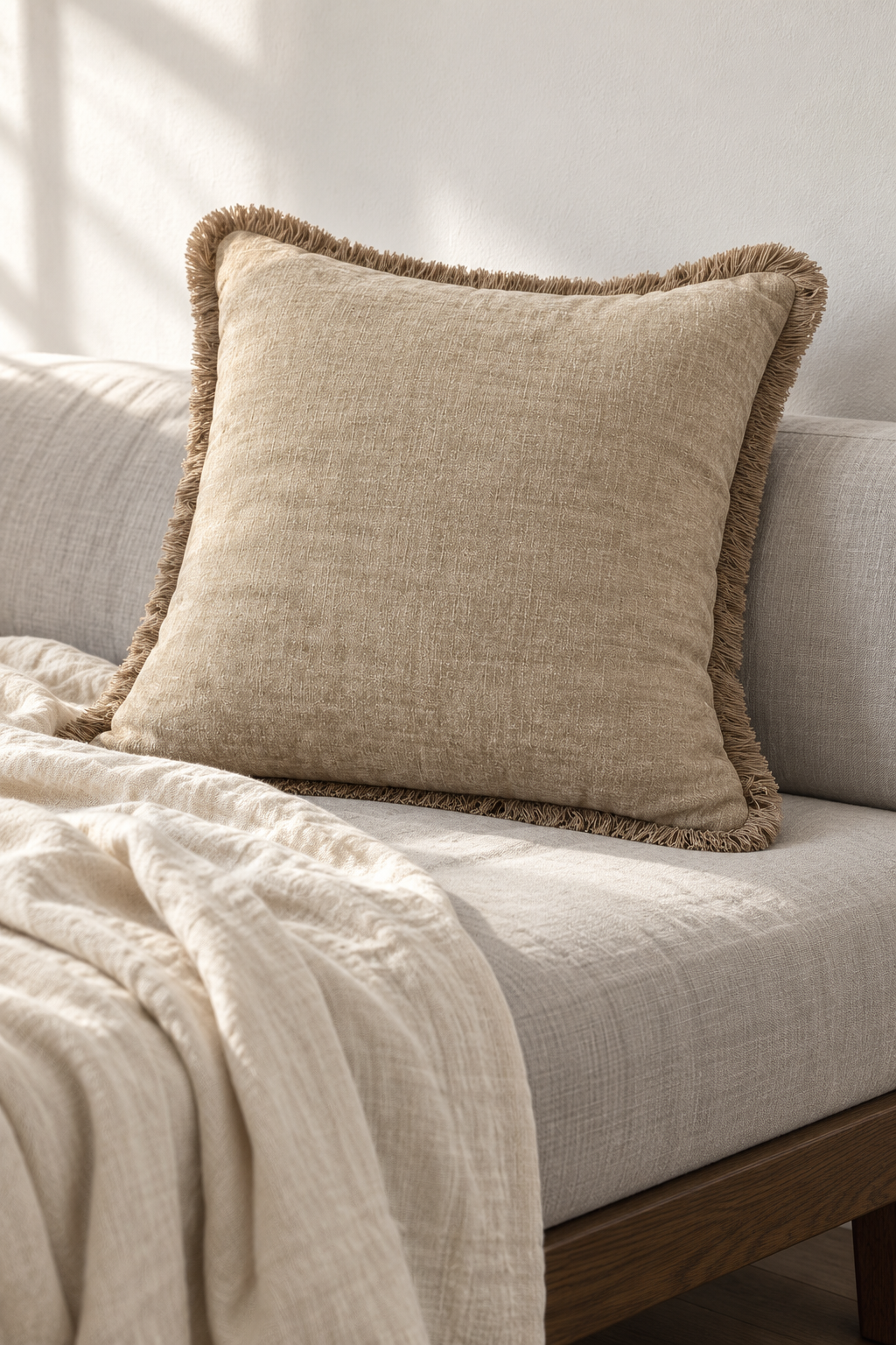 Kissen MAEVE Taupe 50 × 50 cm – Wohninspiration Hochformat
