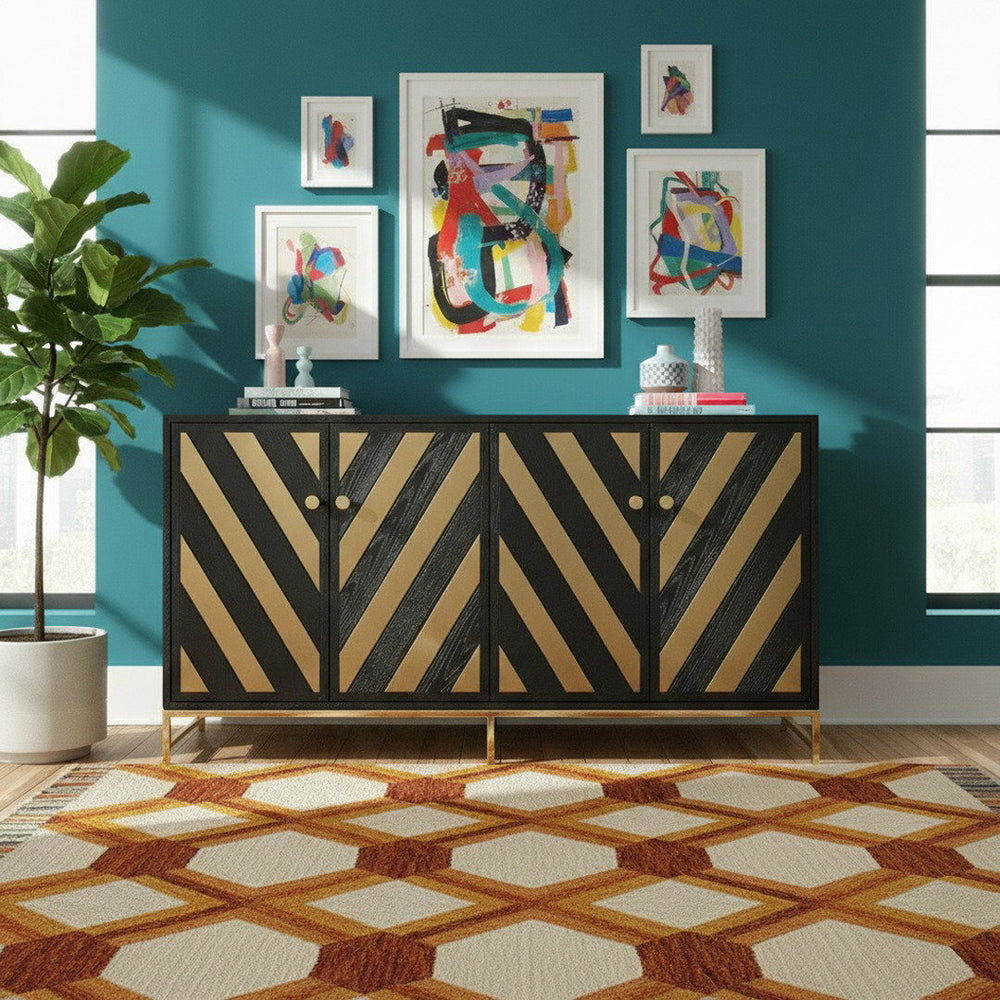 Chevron Sideboard Gold Schwarz 180 — dramatische Tiefe