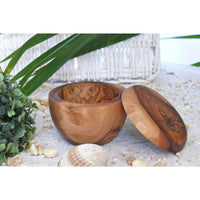 Shaving jar with lid made of olive wood